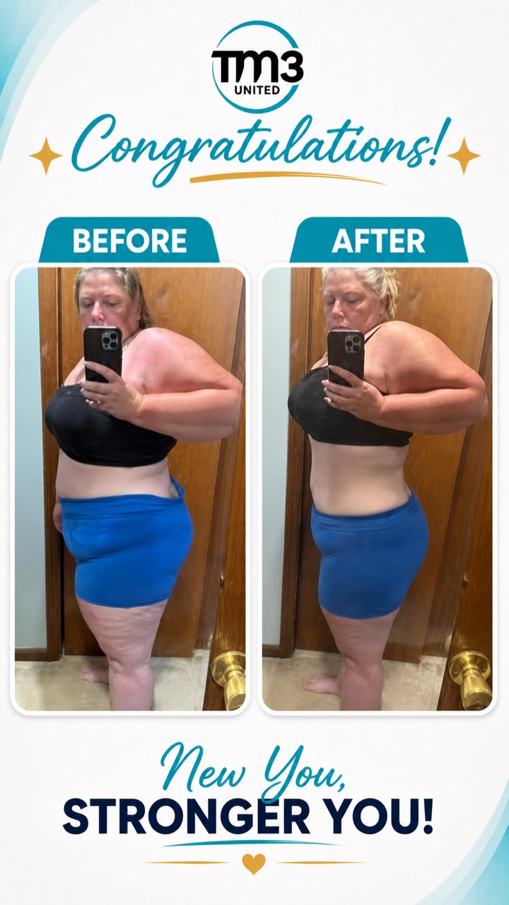 TM3 customer mirror experience in blue shorts